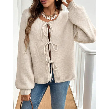 Women's Casual Loose Cardigan Lace-up Solid Color Sweater