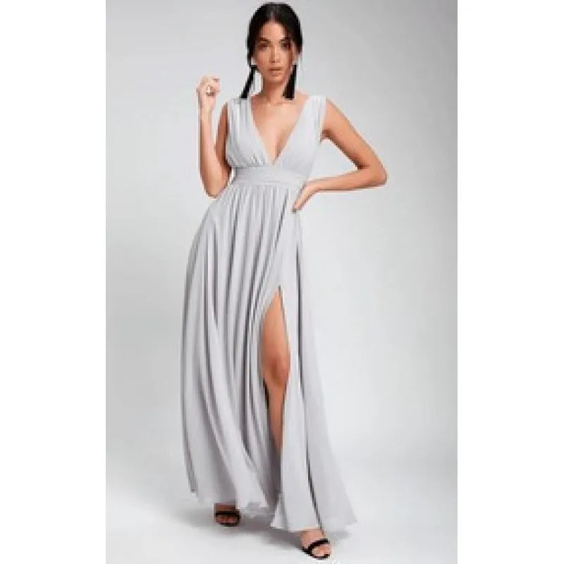 Robe Longue sans Manches à Col V Profond pour Femme