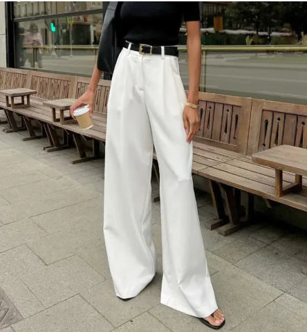 Pantalon Blanc Taille Haute Ample