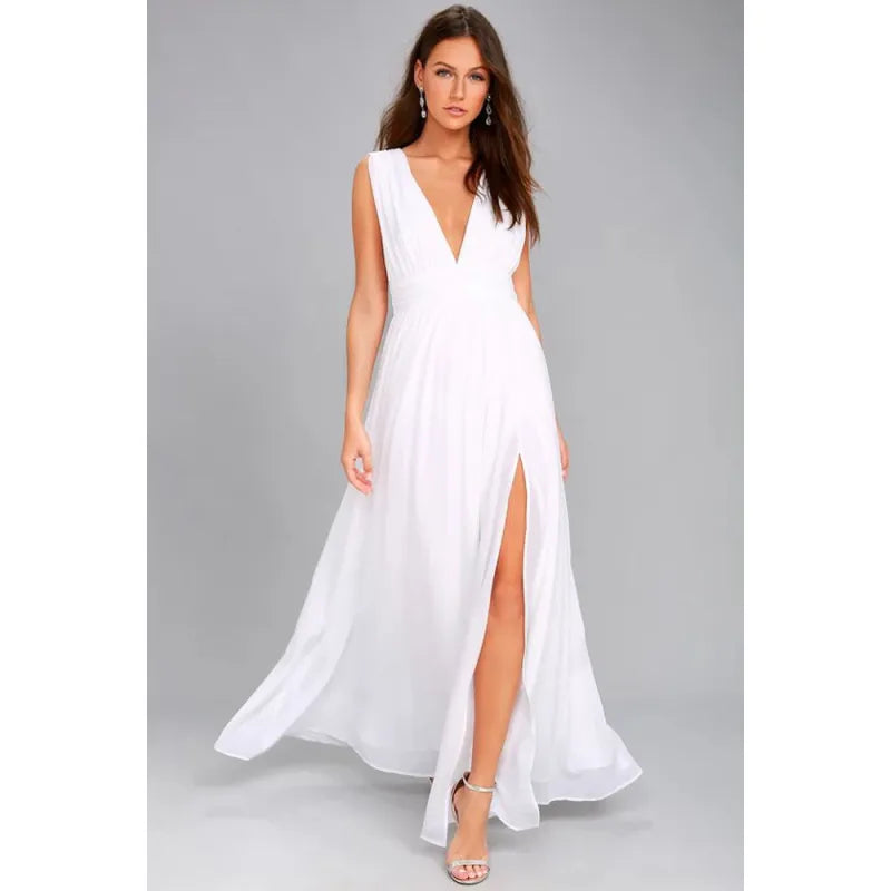 Robe Longue sans Manches à Col V Profond pour Femme