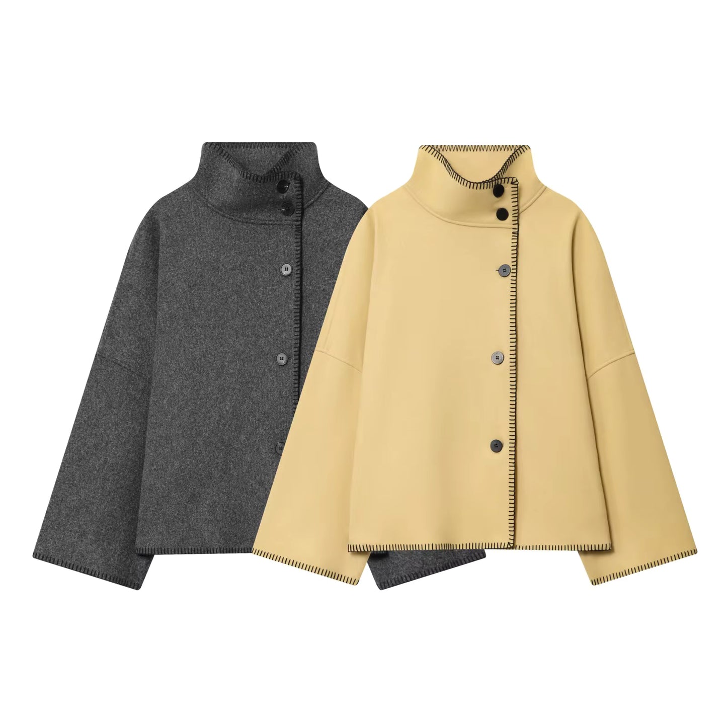 Élise - Veste Cape Minimaliste Col Montant