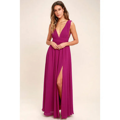 Robe Longue sans Manches à Col V Profond pour Femme