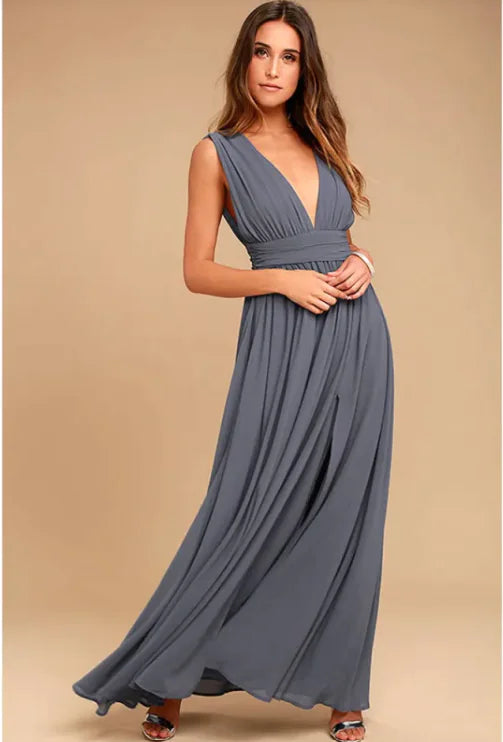 Robe Longue sans Manches à Col V Profond pour Femme