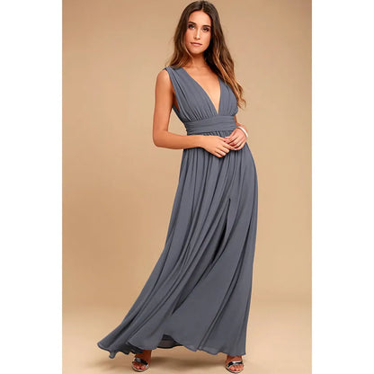 Robe Longue sans Manches à Col V Profond pour Femme