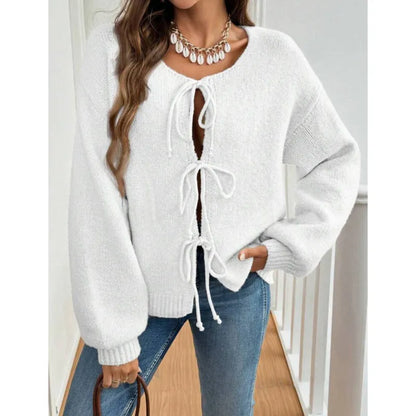 Women's Casual Loose Cardigan Lace-up Solid Color Sweater