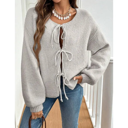 Women's Casual Loose Cardigan Lace-up Solid Color Sweater